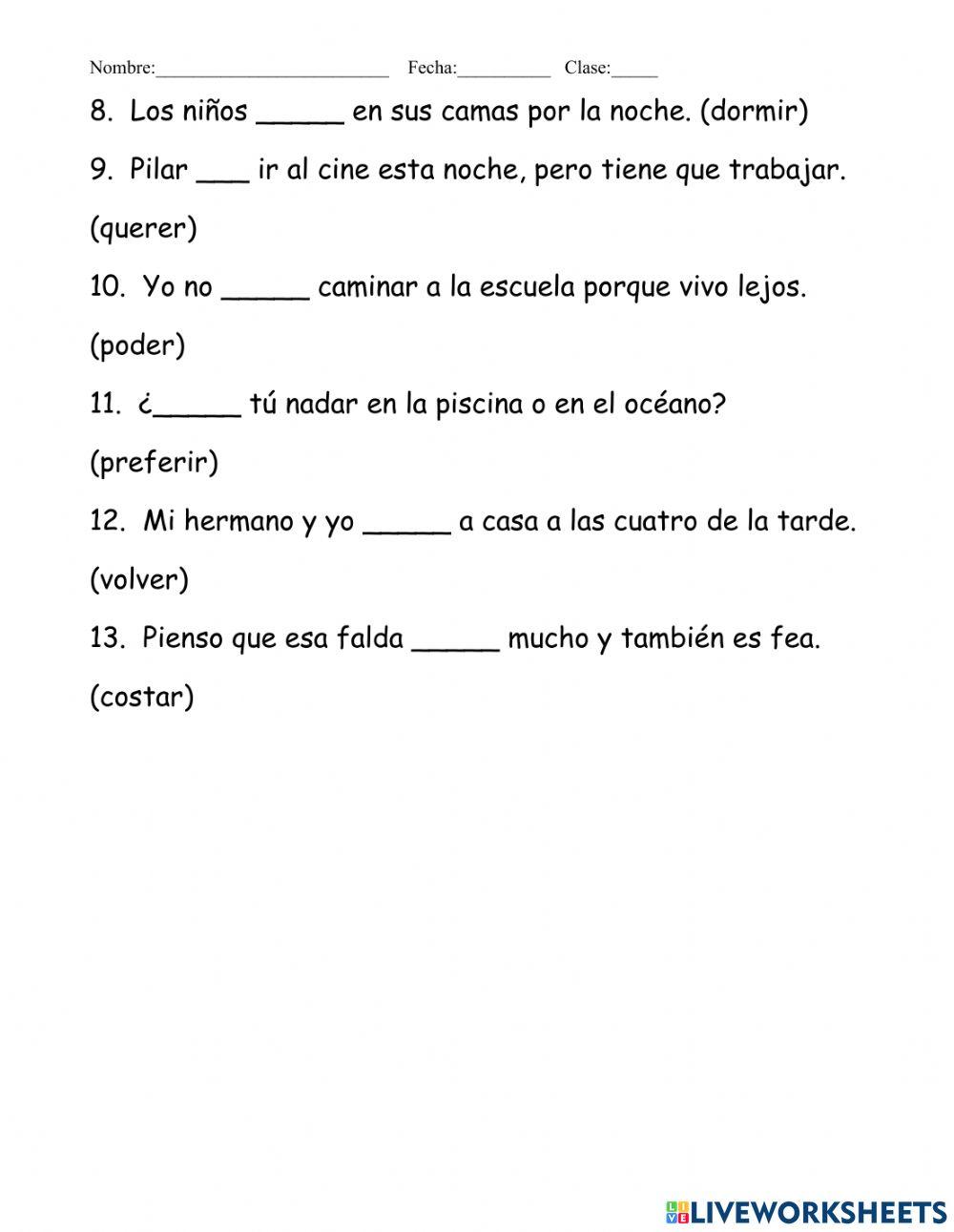 Stem Changing Verbs Practice
