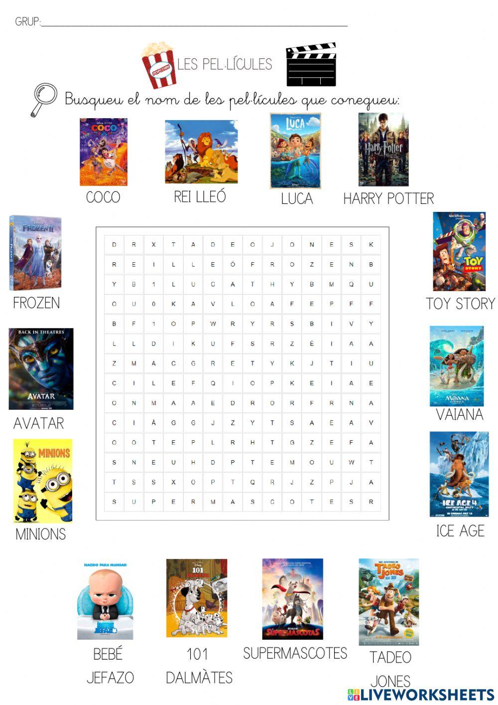 Sopa de lletres pel·lícules