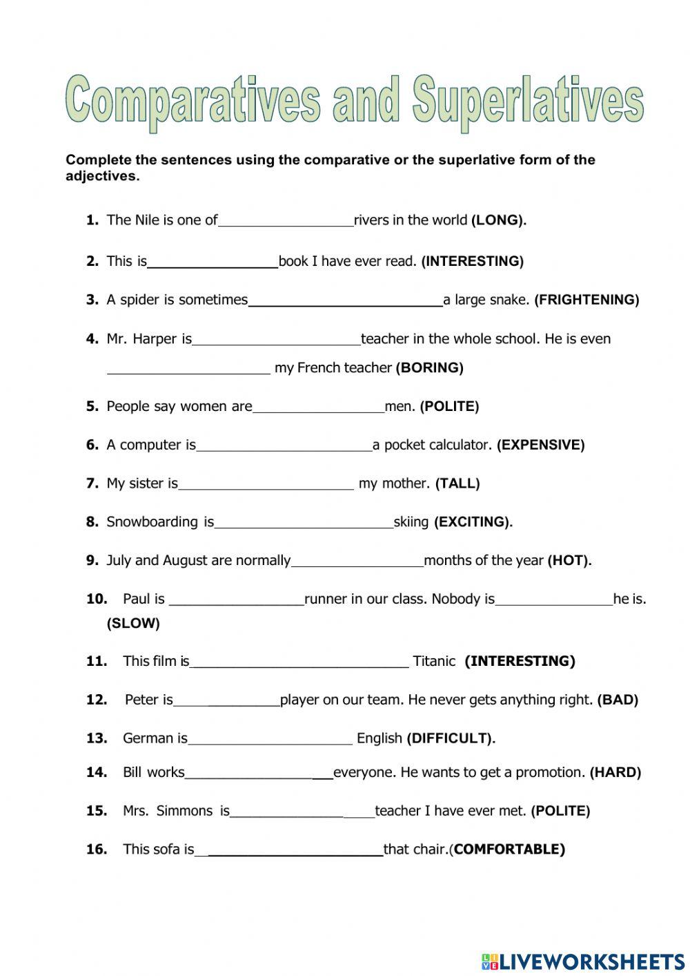 Comparatives and superlatives online exercise for 1 ESO | Live Worksheets