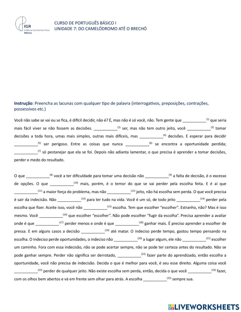 Verbos no Presente do Indicativo