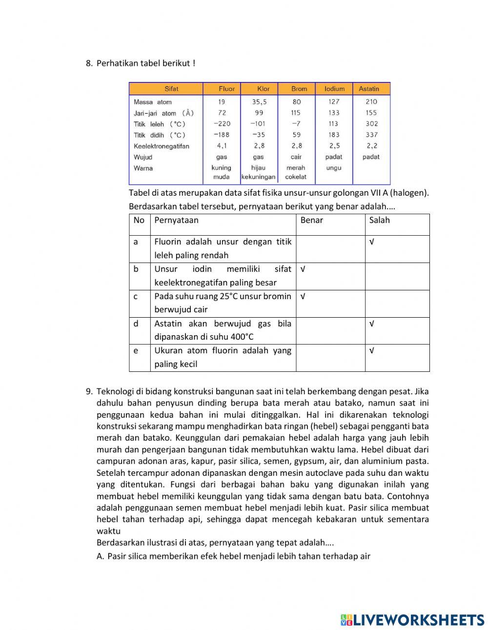 Soal Ulangan Zat dan Perubahannya