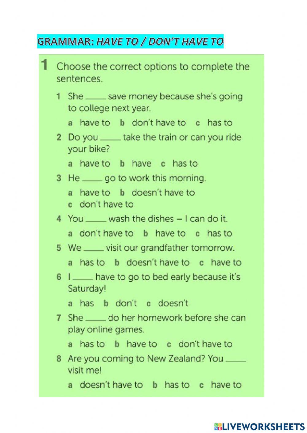 Transportation and have to don't have to