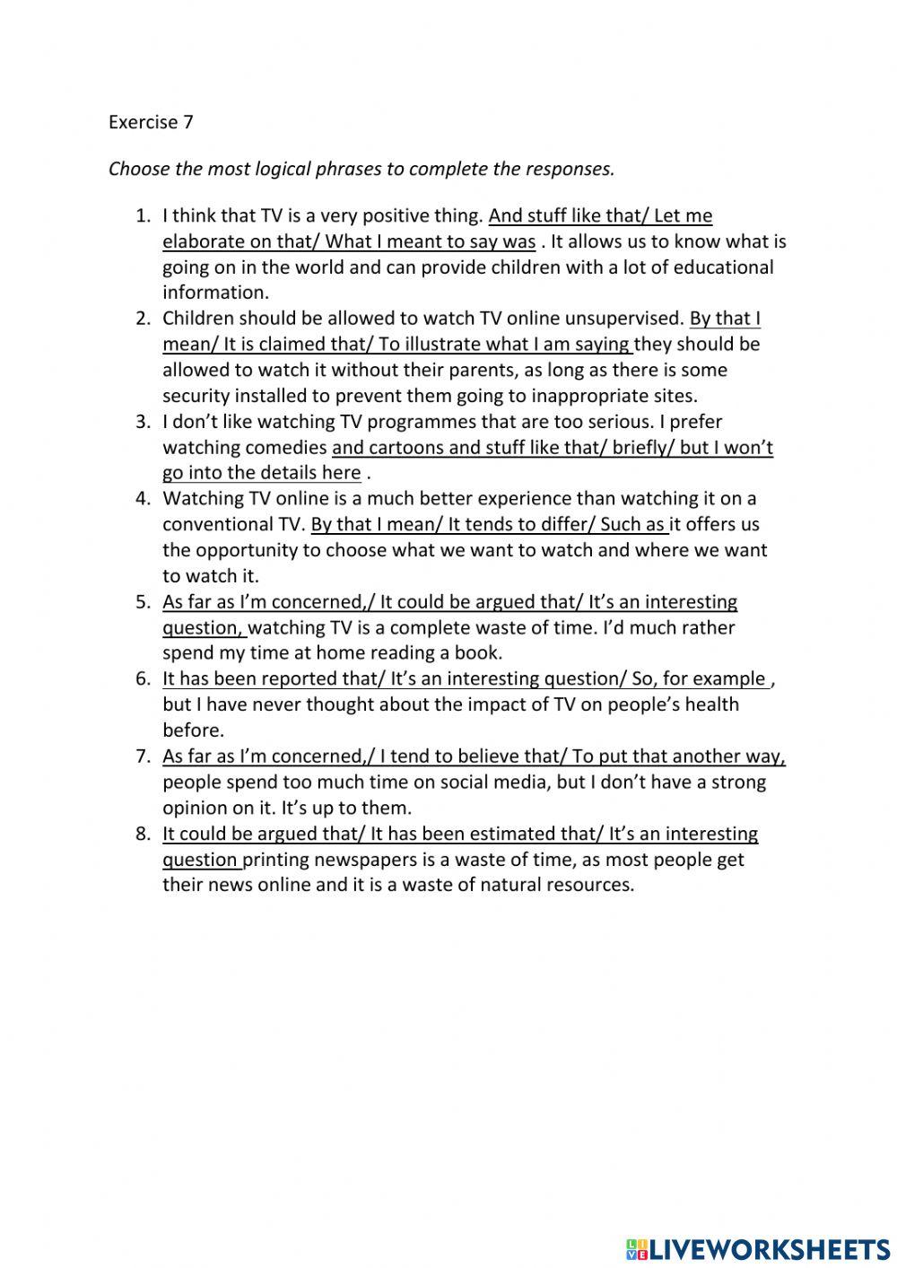 IE3, Unit 7, Speaking, Exercise 7