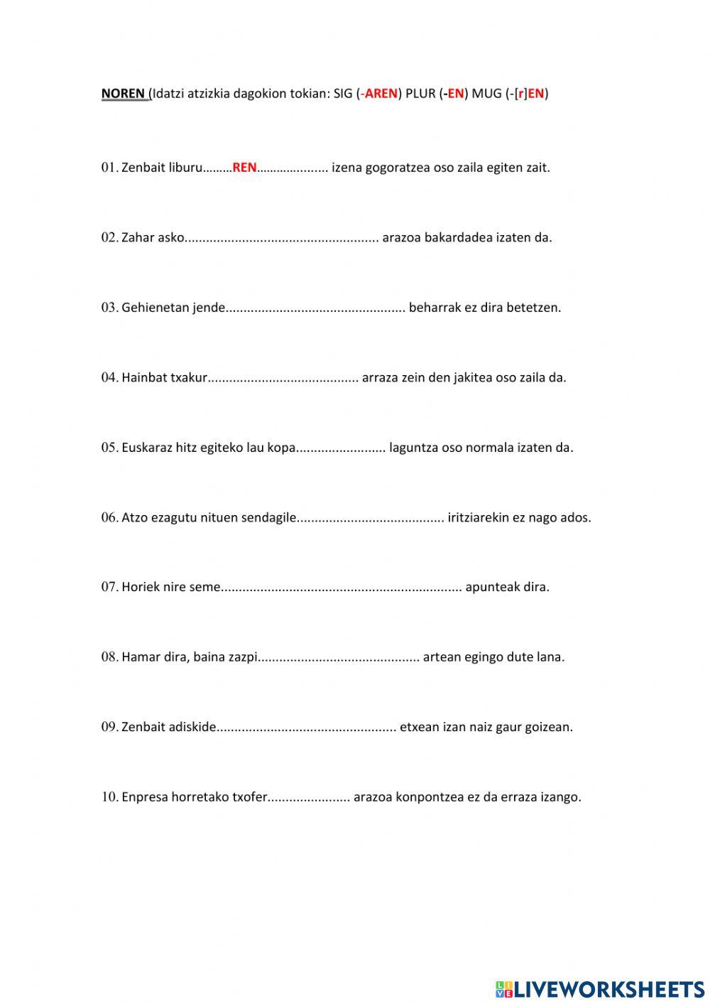 5 nori, noren, norentzat