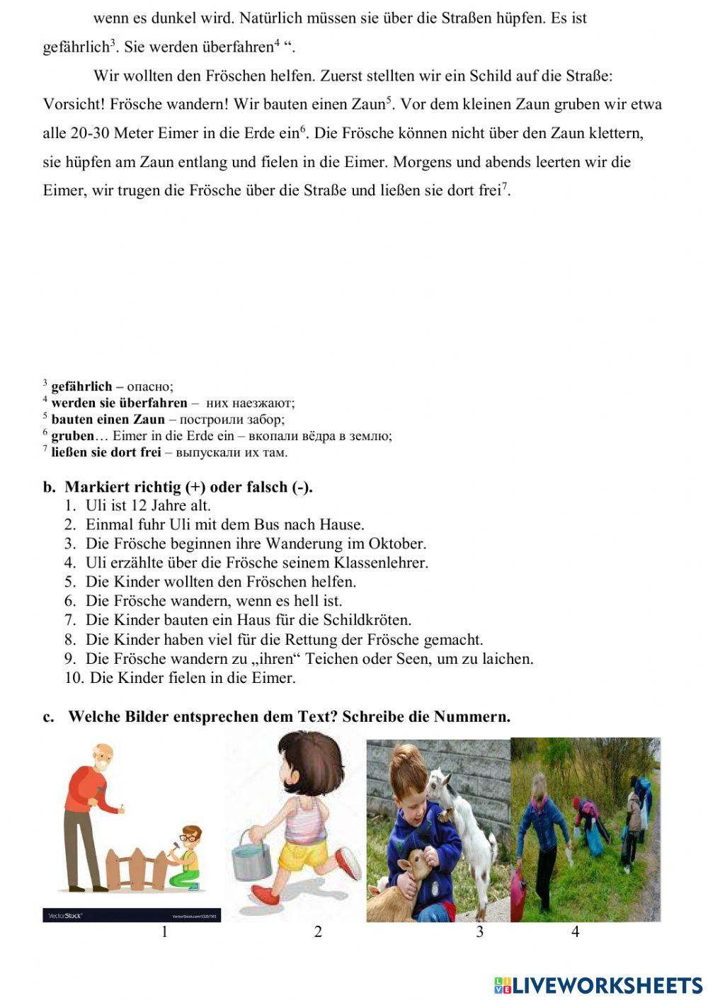 Leseverstehen Text -Rettet die Frösche!-