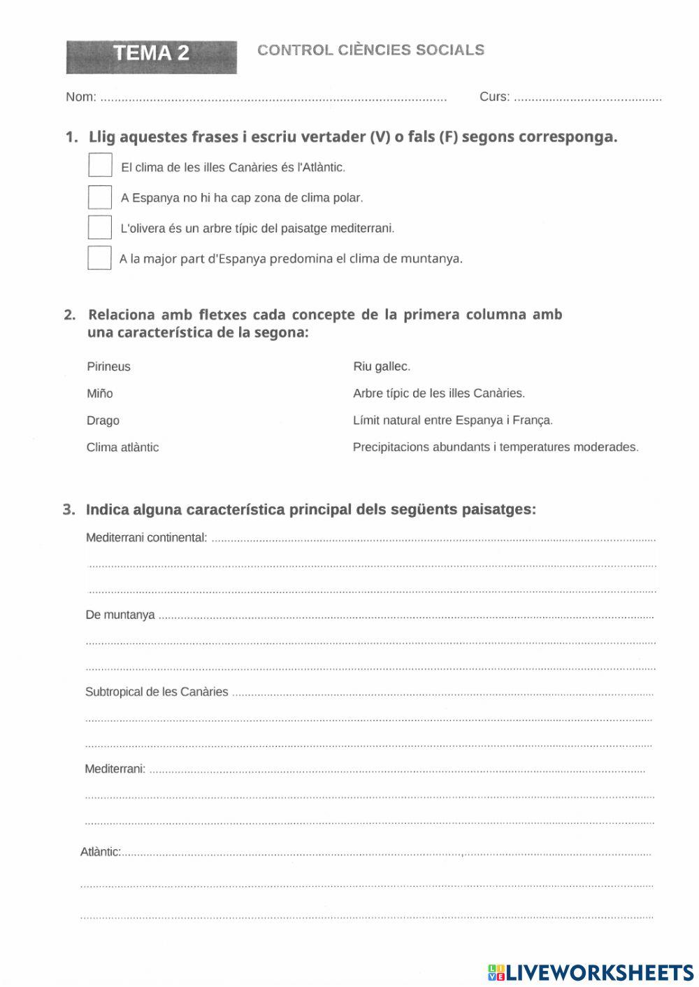 Examen sociales sexto. tema 2 valencia