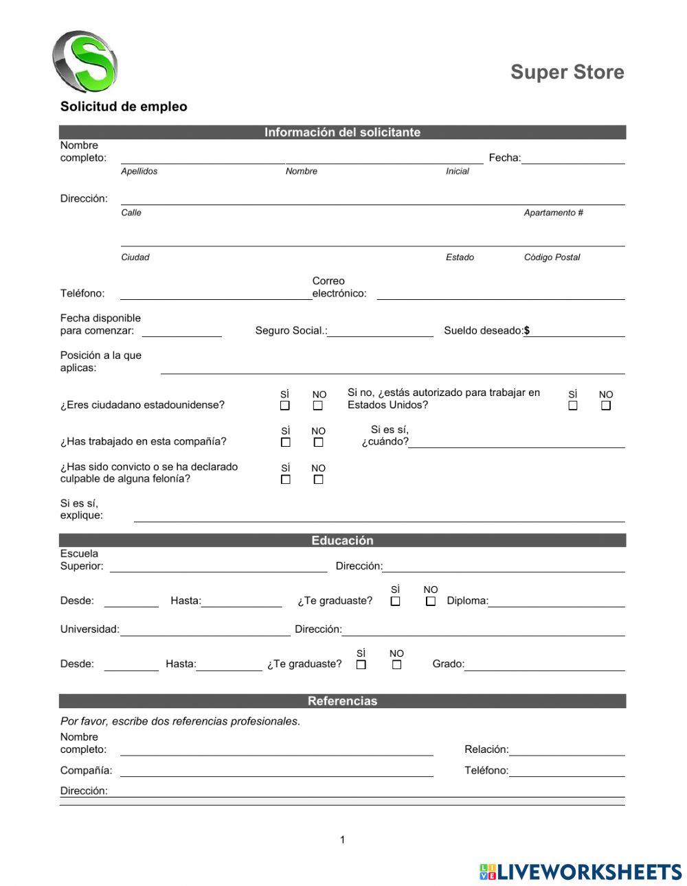 Práctica: Solicitud de empleo