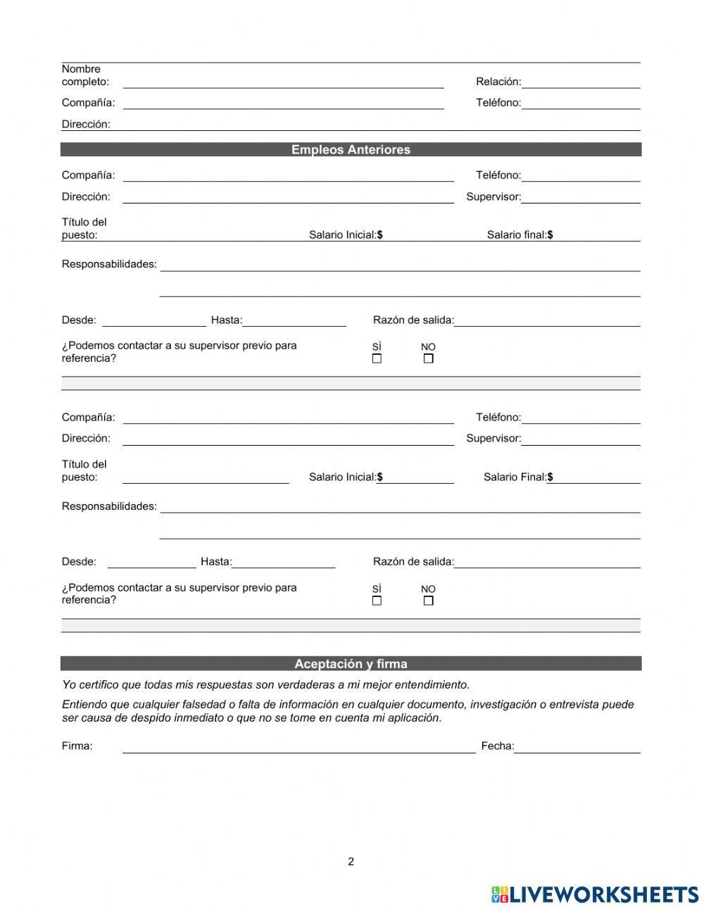 Práctica: Solicitud de empleo