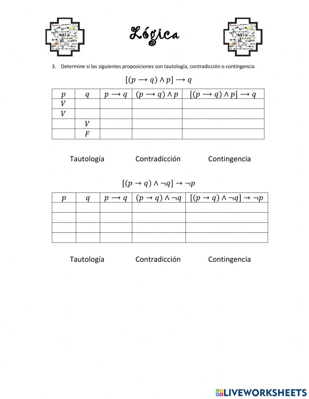 Proposiciones (simples y compuestas) y tabla de valores