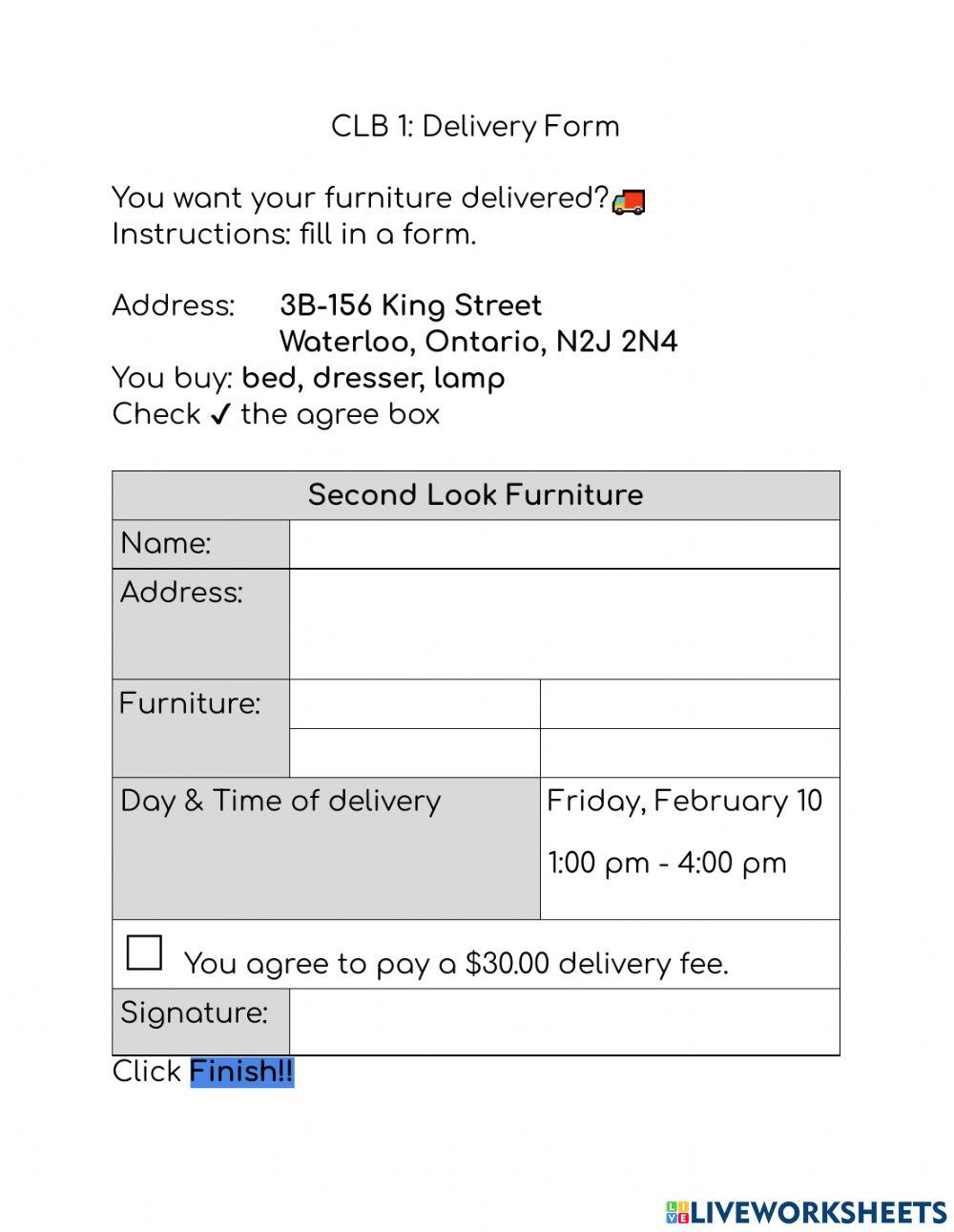 CLB 1: Furniture Delivery Form 2