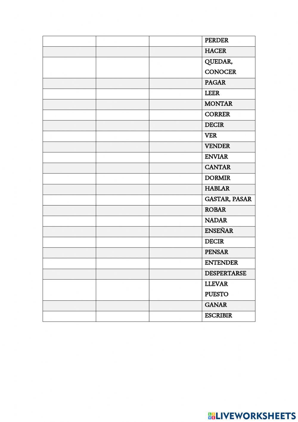 Irregular verbs fill in the gaps