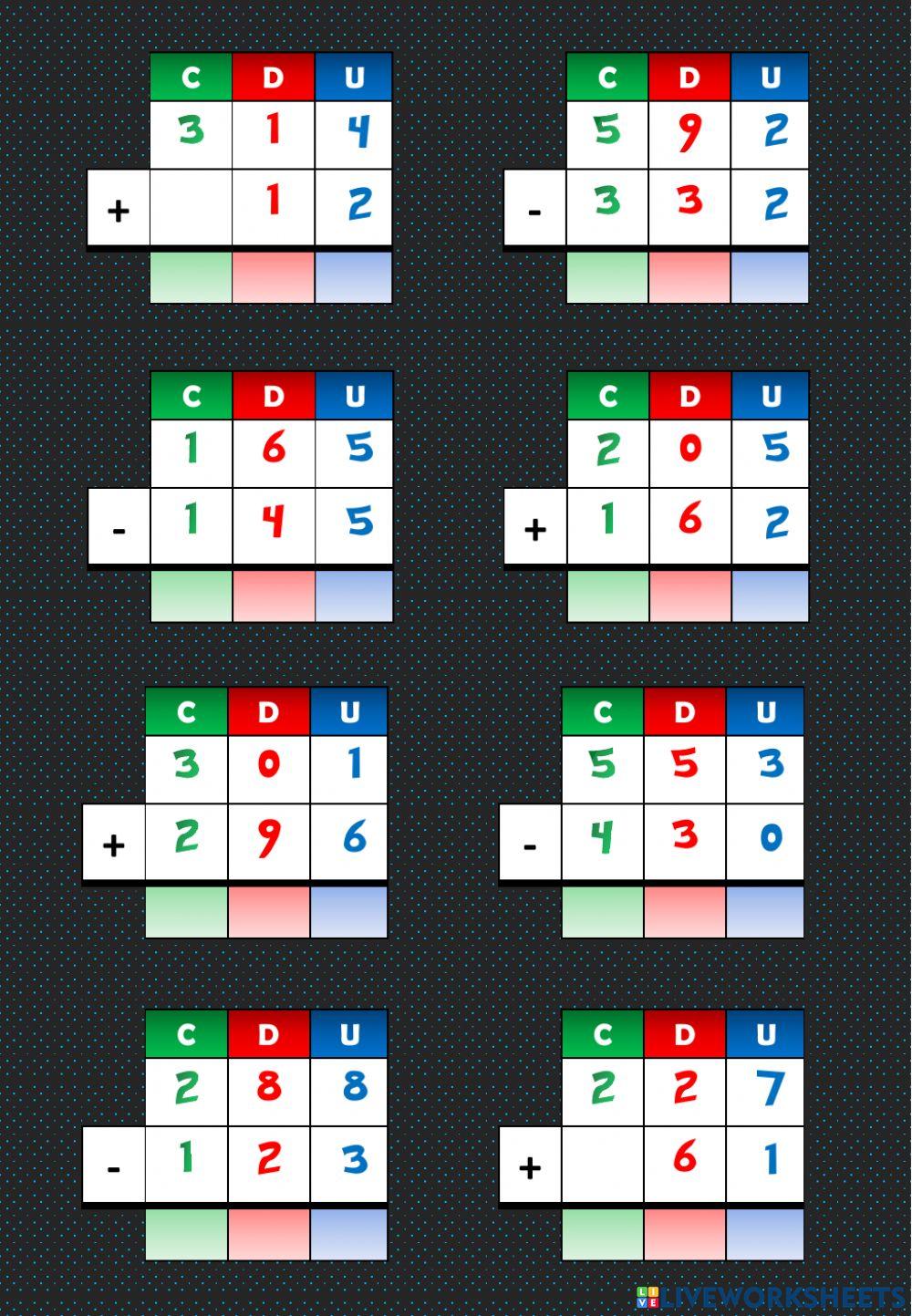 Sumas y restas de 3 cifras sin llevar