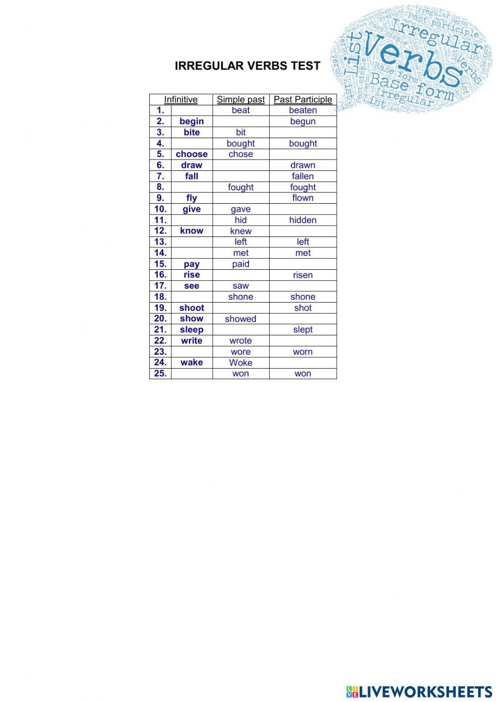 Irregular verbs test