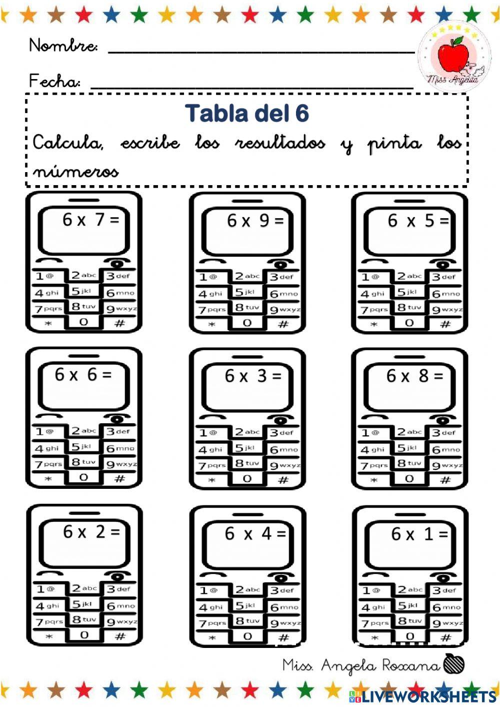 Multiplicación tabla del 6