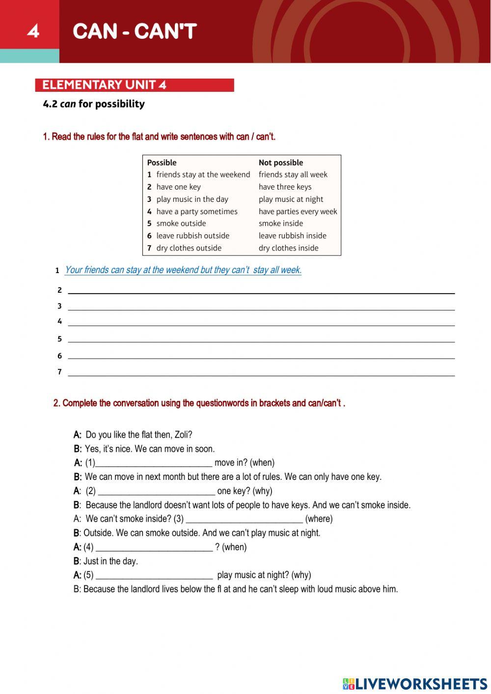 Can Can't - Speakout Elementary Unit 4