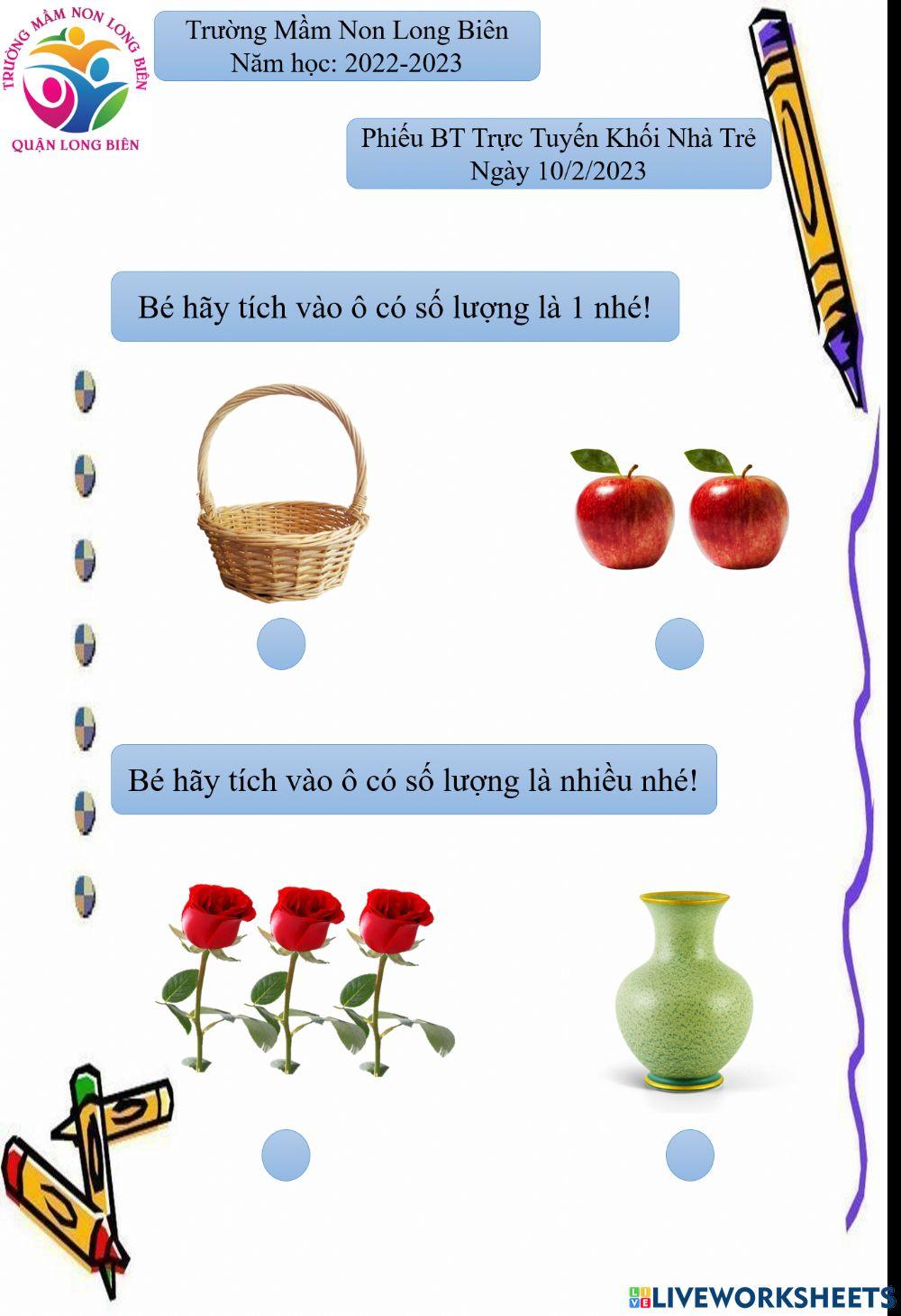 Phiếu bài tập trực tuyến khối nhà trẻ ngày 10-2-2023