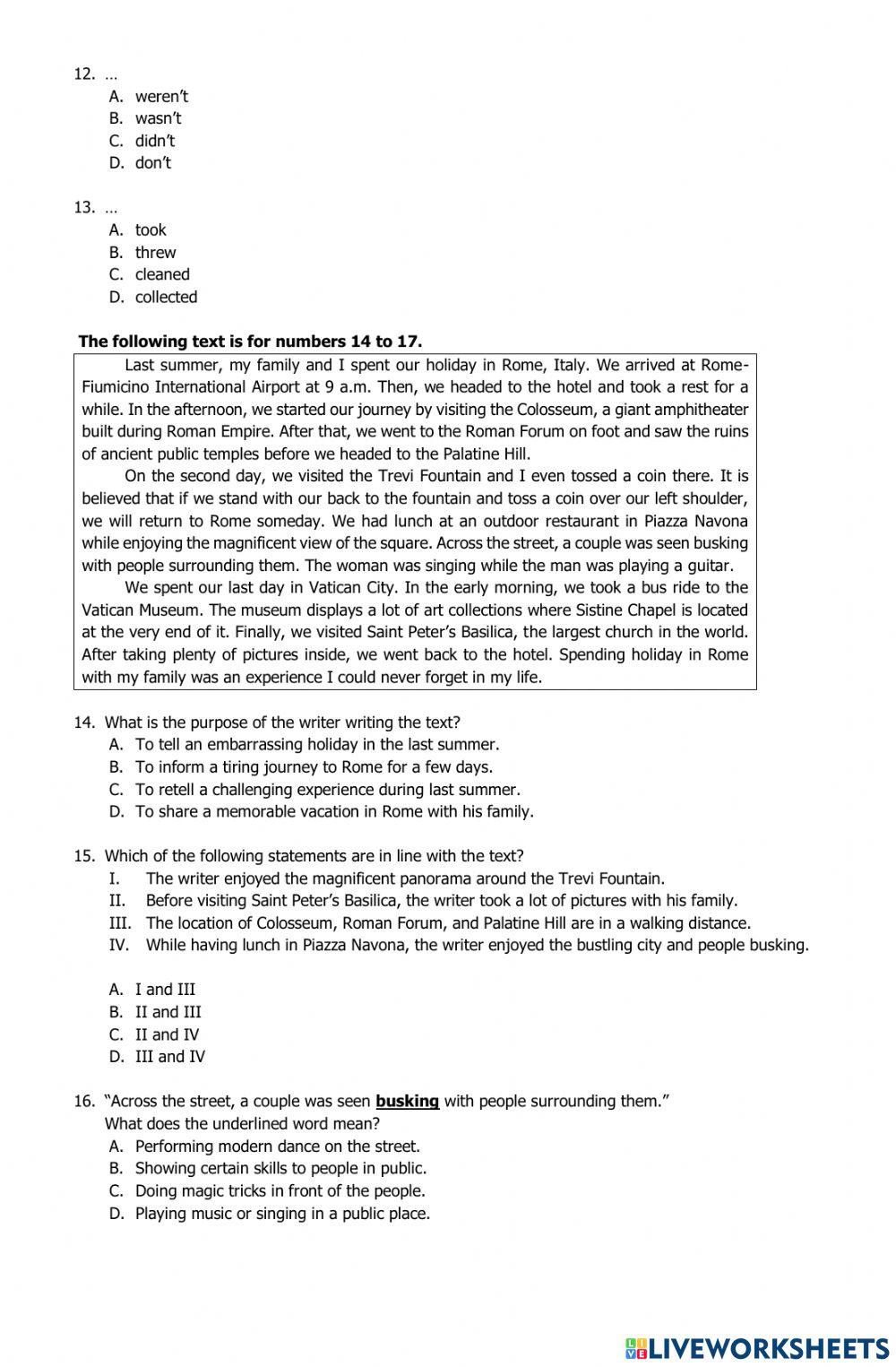 English exam for 8 grade