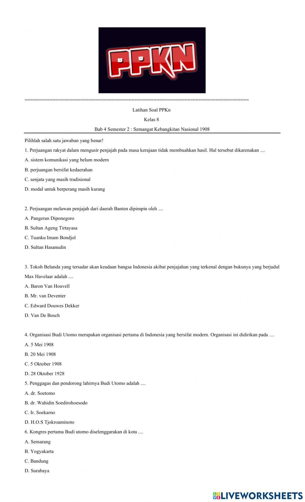 ULANGAN PPKn SEMANGAT KEBANGKITAN