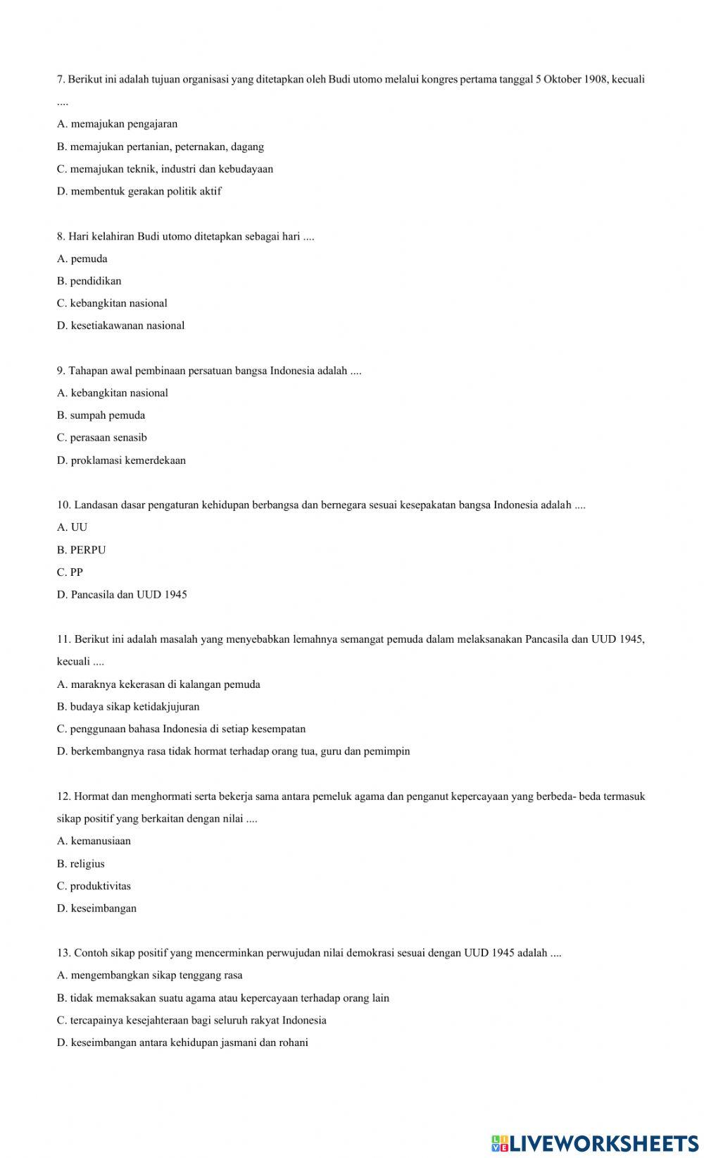 ULANGAN PPKn SEMANGAT KEBANGKITAN