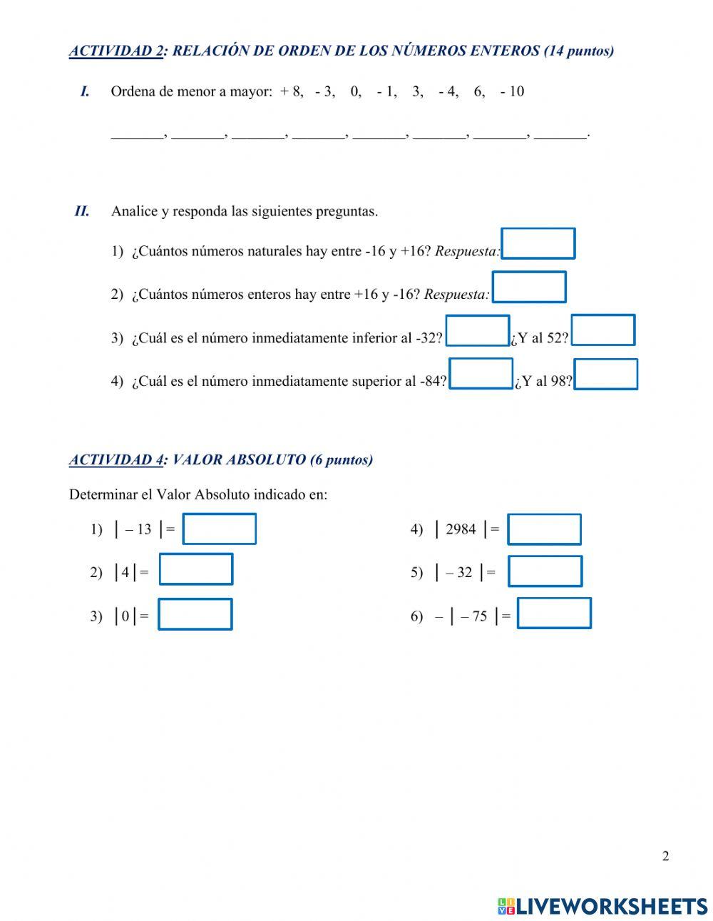 Taller de Reconocimiento de Números Enteros