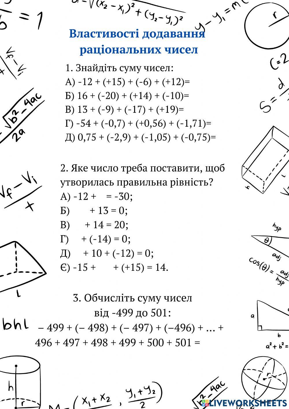 Властивості додавання раціональних чисел