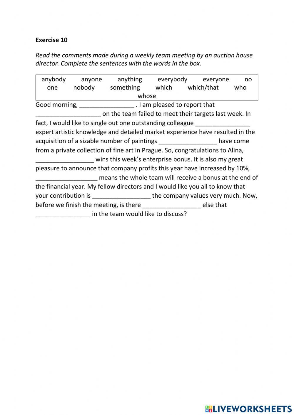 IE3, Unit 8, Grammar and Vocabulary, Exercise 10