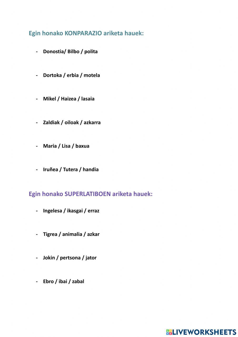 Konparatiboak eta superlatiboak