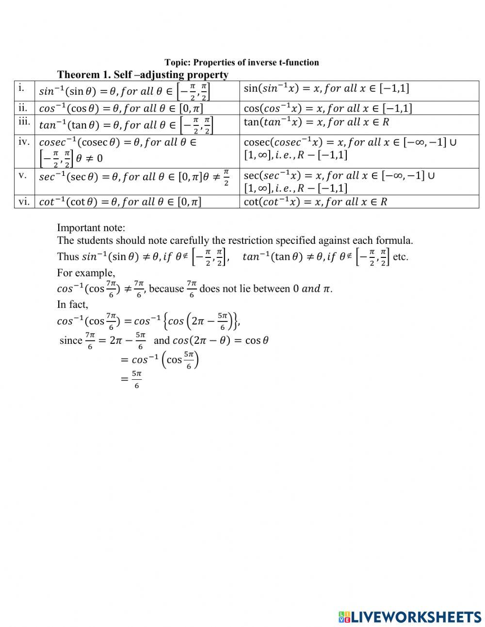 Theorems on trigonometric functions worksheet | Live Worksheets