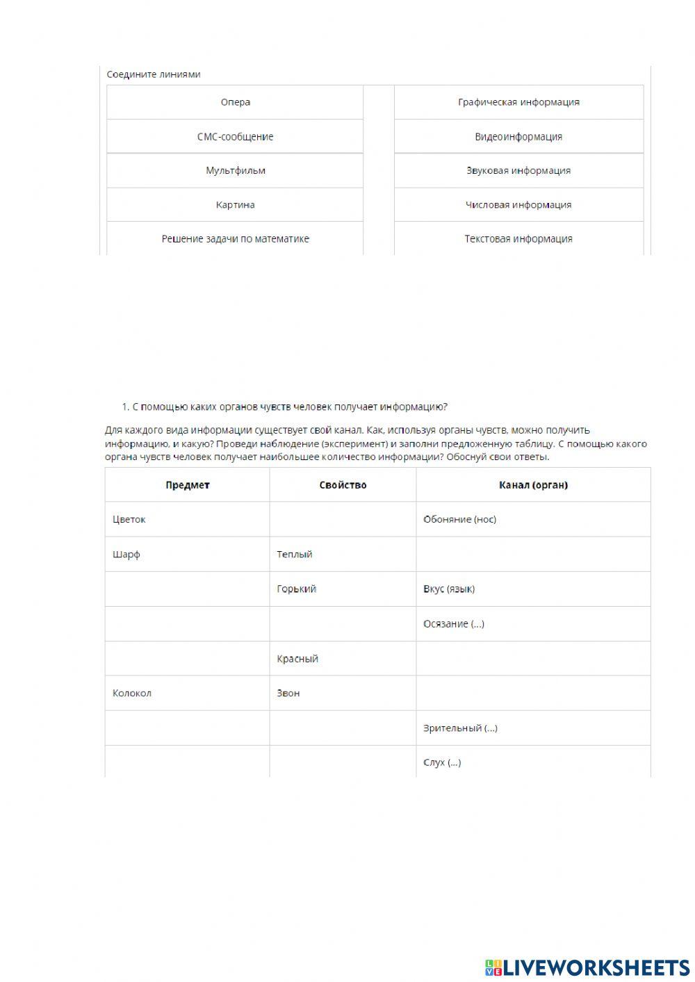 Виды информации activity | Live Worksheets