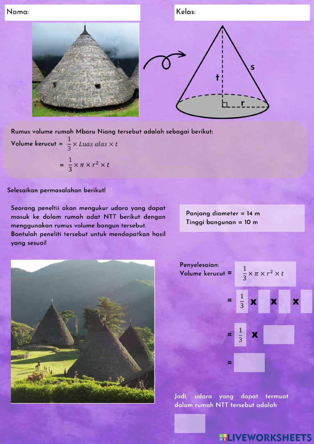 Volume kerucut interactive activity | Live Worksheets