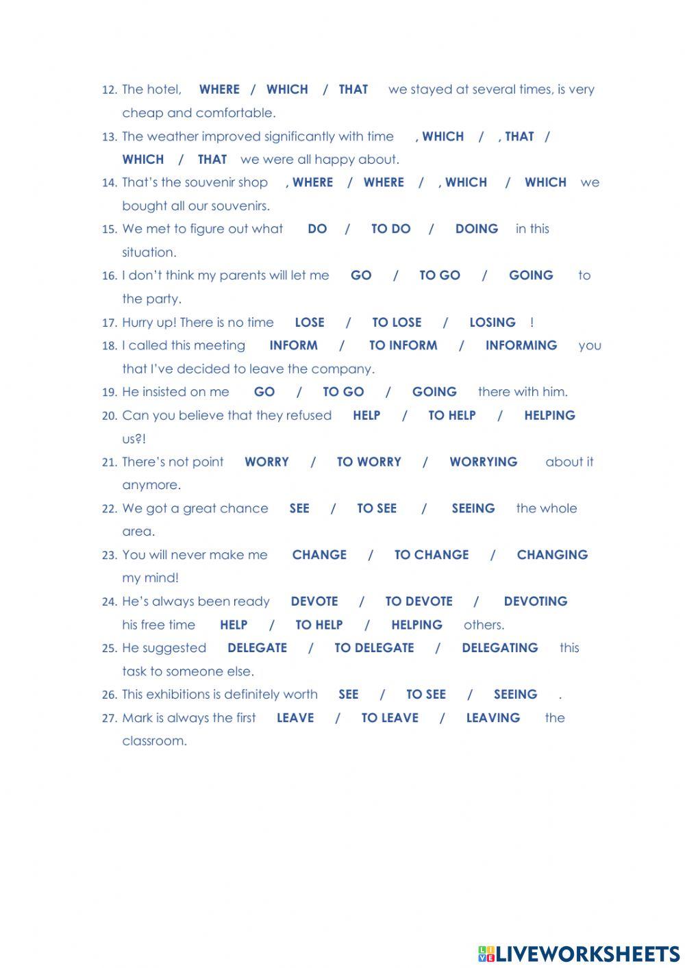 TEEN B2.2 - SEMESTER 1 EXAM GRAMMAR (Pioneer B2, modules 7-9 extra)