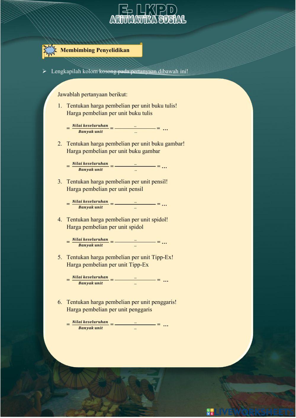 Menghitung Nilai Keseluruhan, Per Unit, dan Sebagian