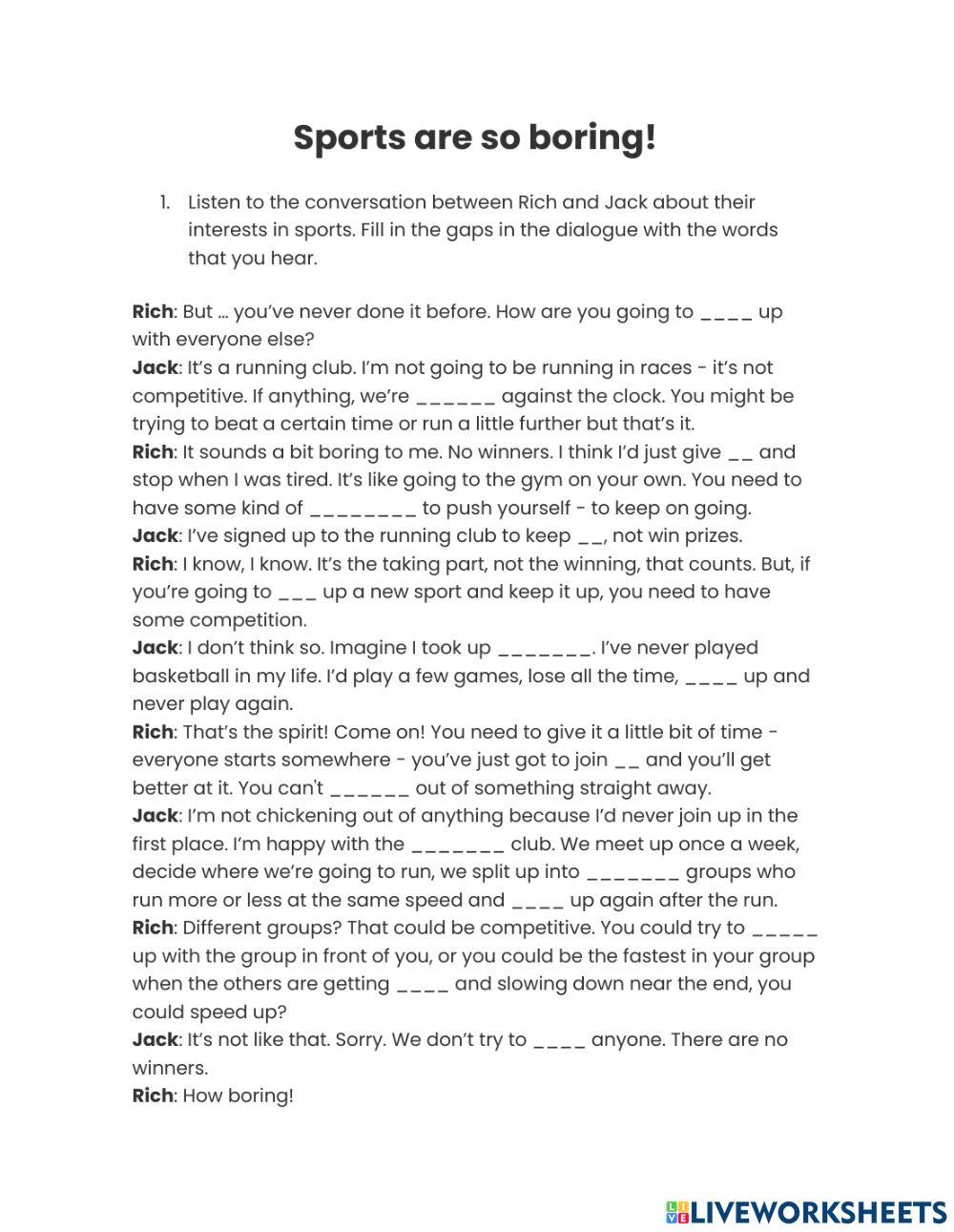 Sports Phrasal Verbs Listening Fill-in