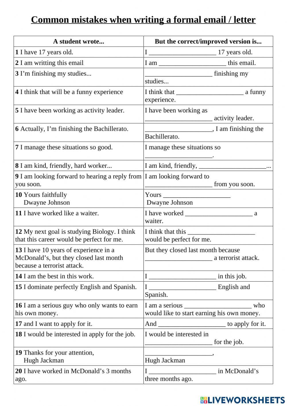 Common Mistakes when writing a formal letter