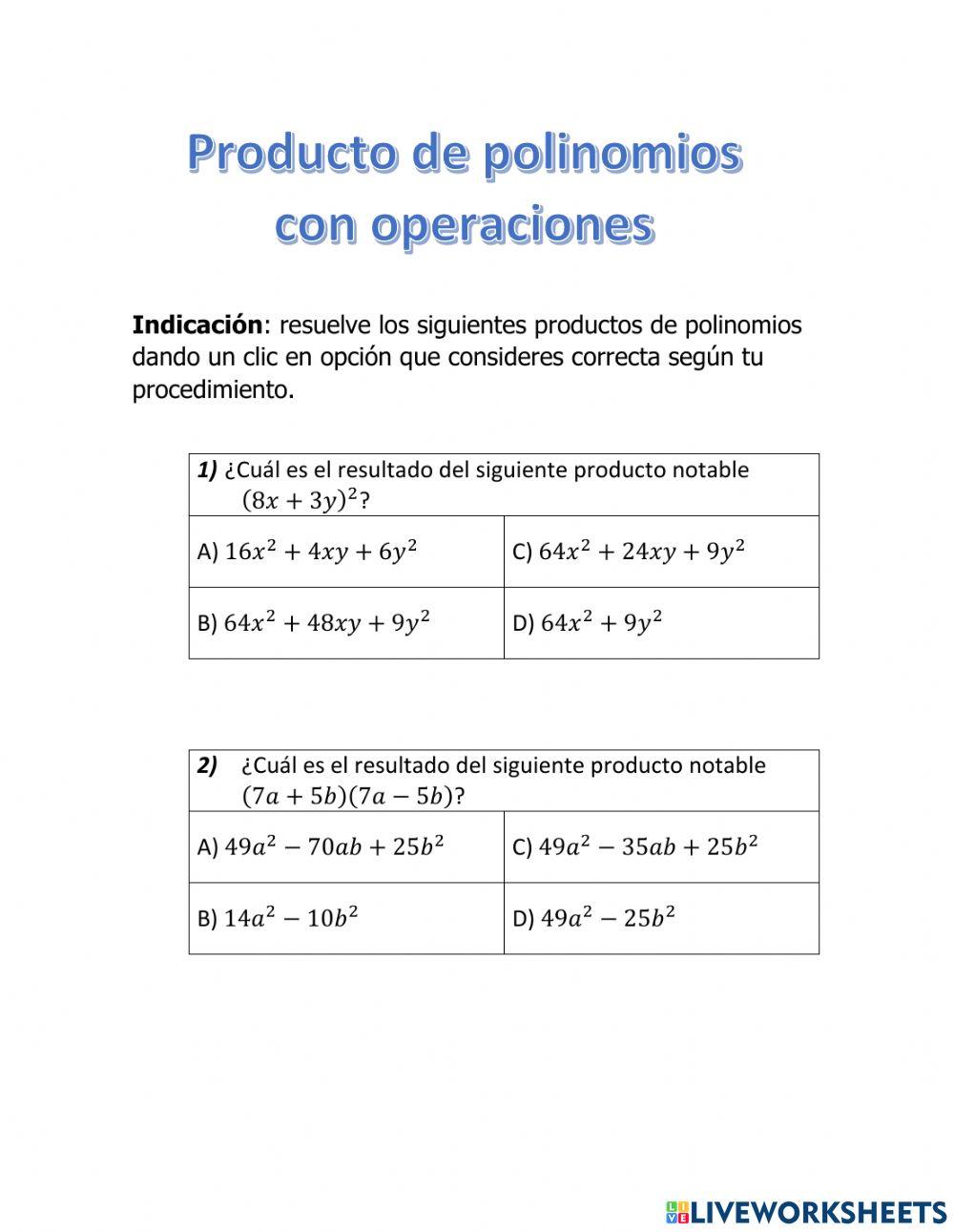 Producto de polinomios con operaciones combinadas
