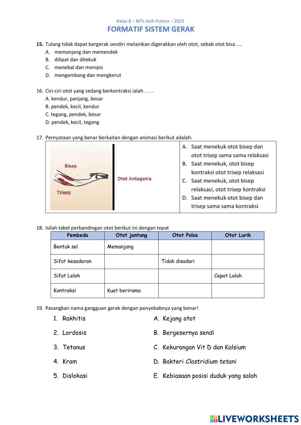 Formatif Sistem Gerak Kelas 8