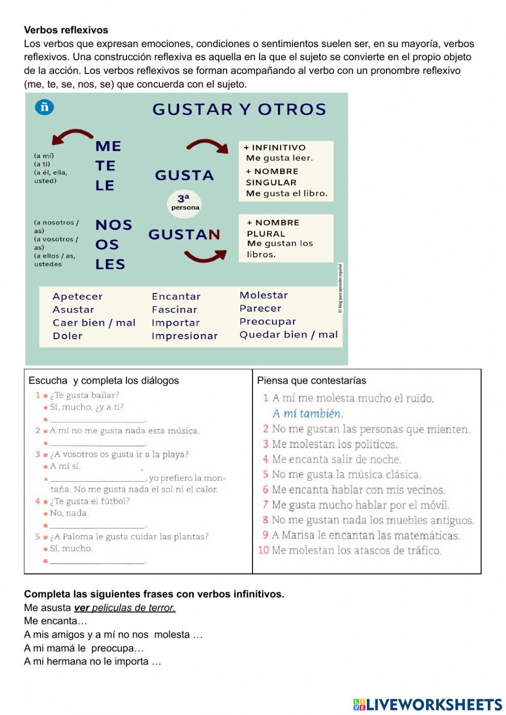 Verbos útiles en español y verbos reflexivos