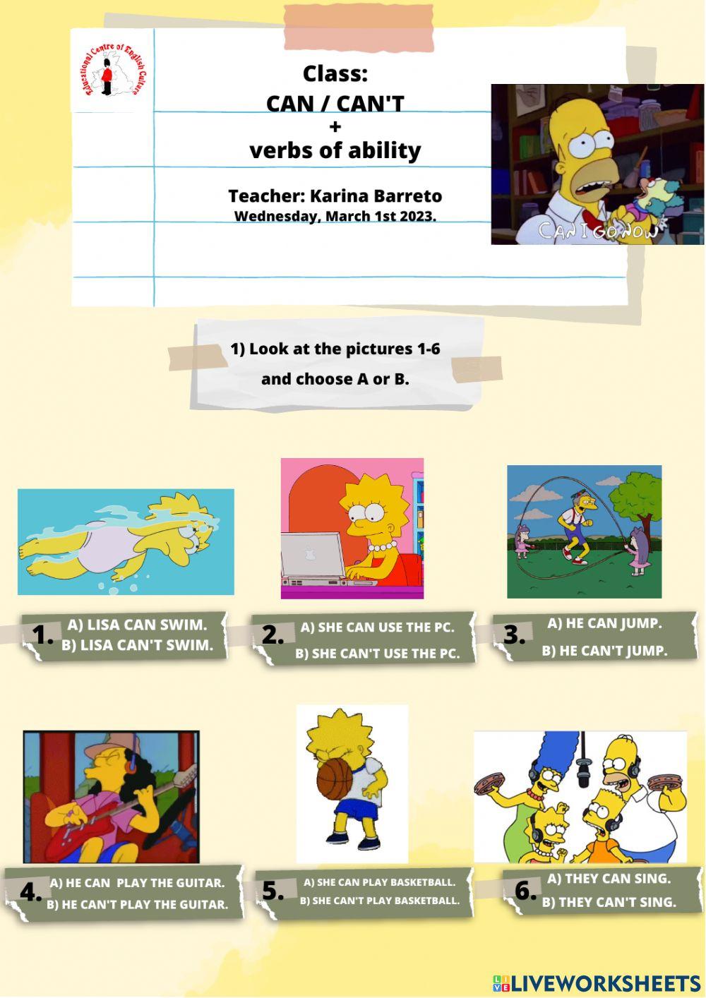 Can-can’t + verbs of ability