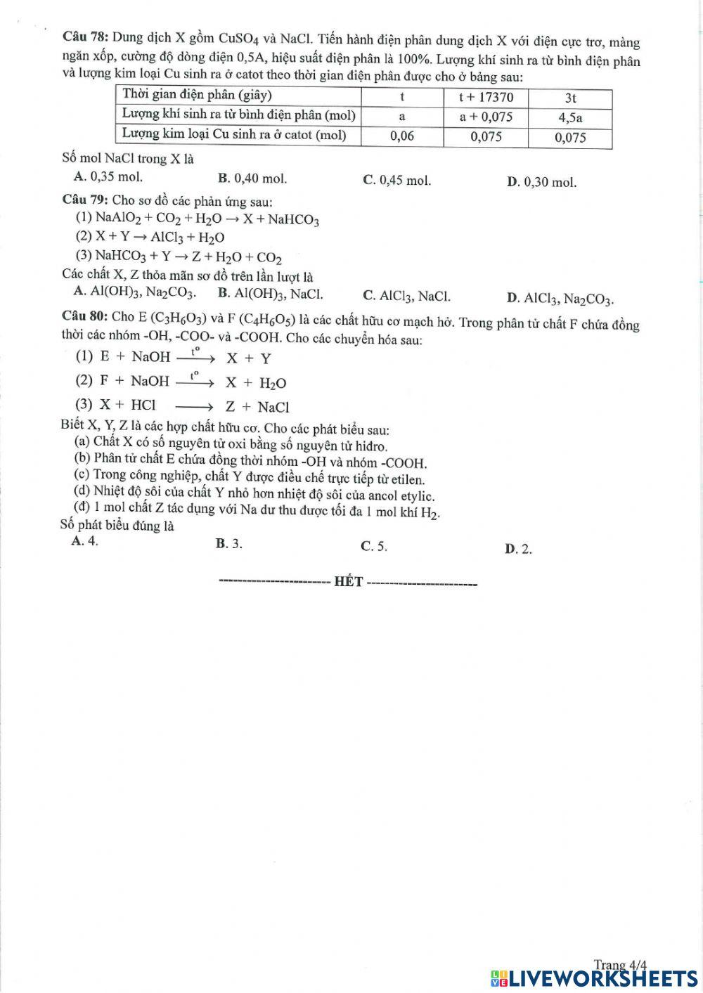 Đề minh họa 2023 môn hóa