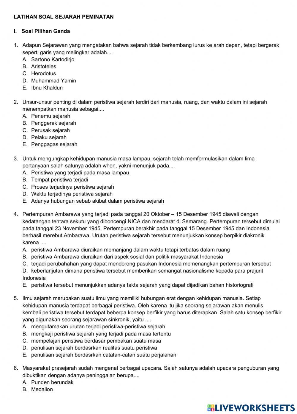 Latihan soal sejarah minat