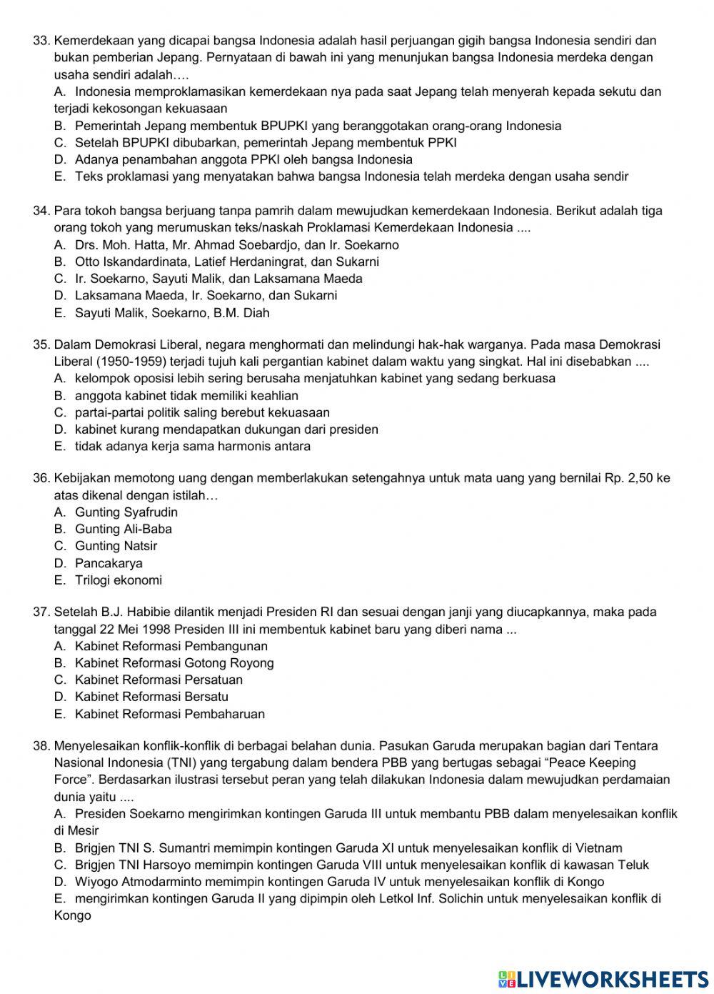 Latihan soal sejarah minat