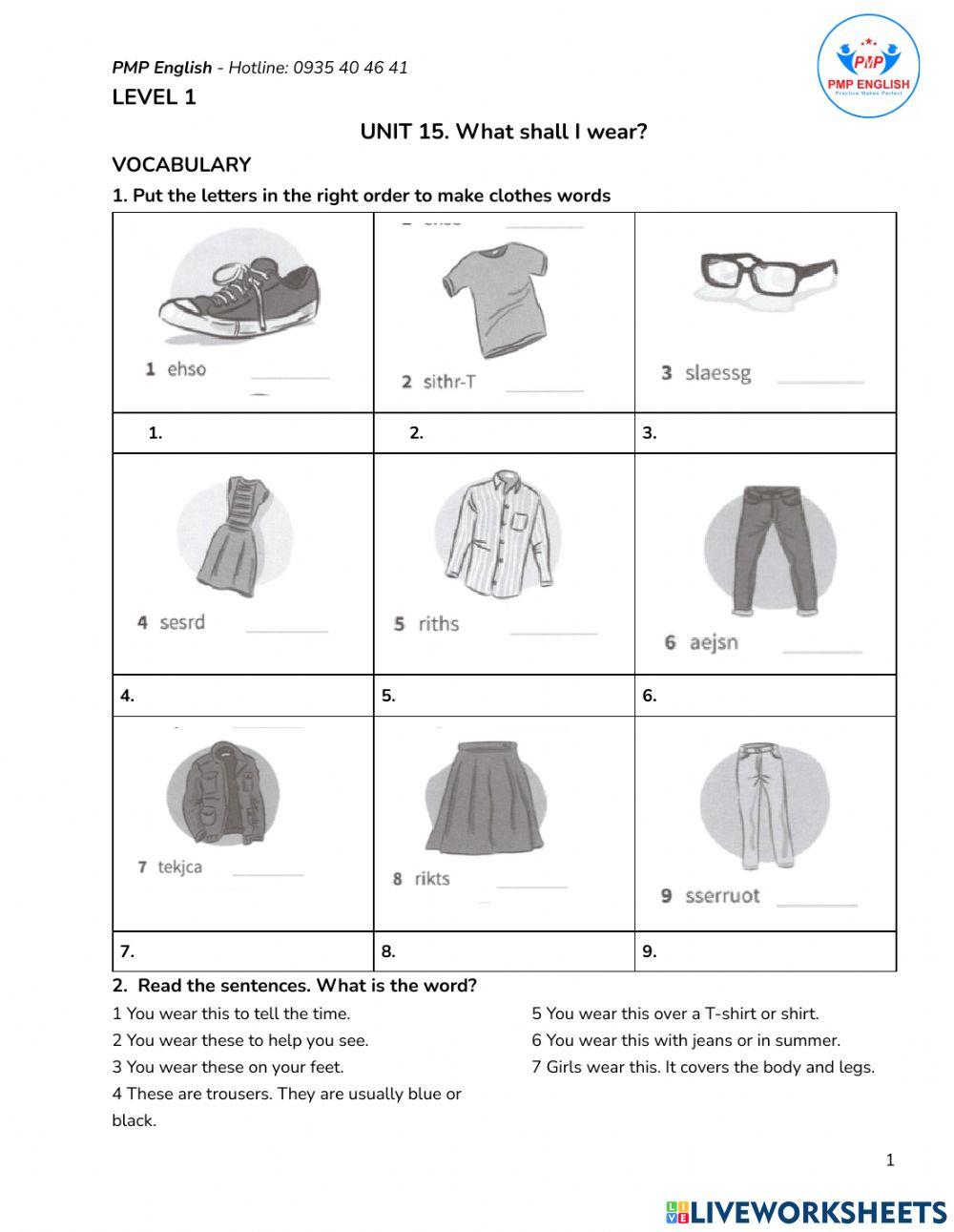 Prepare 1 - Unit 15.1 What shall I wear?