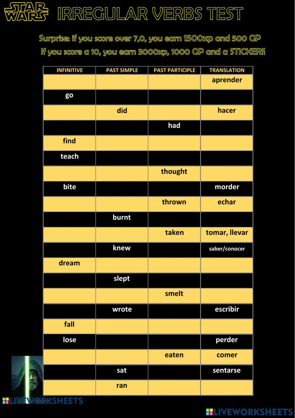 11th irregular verbs test