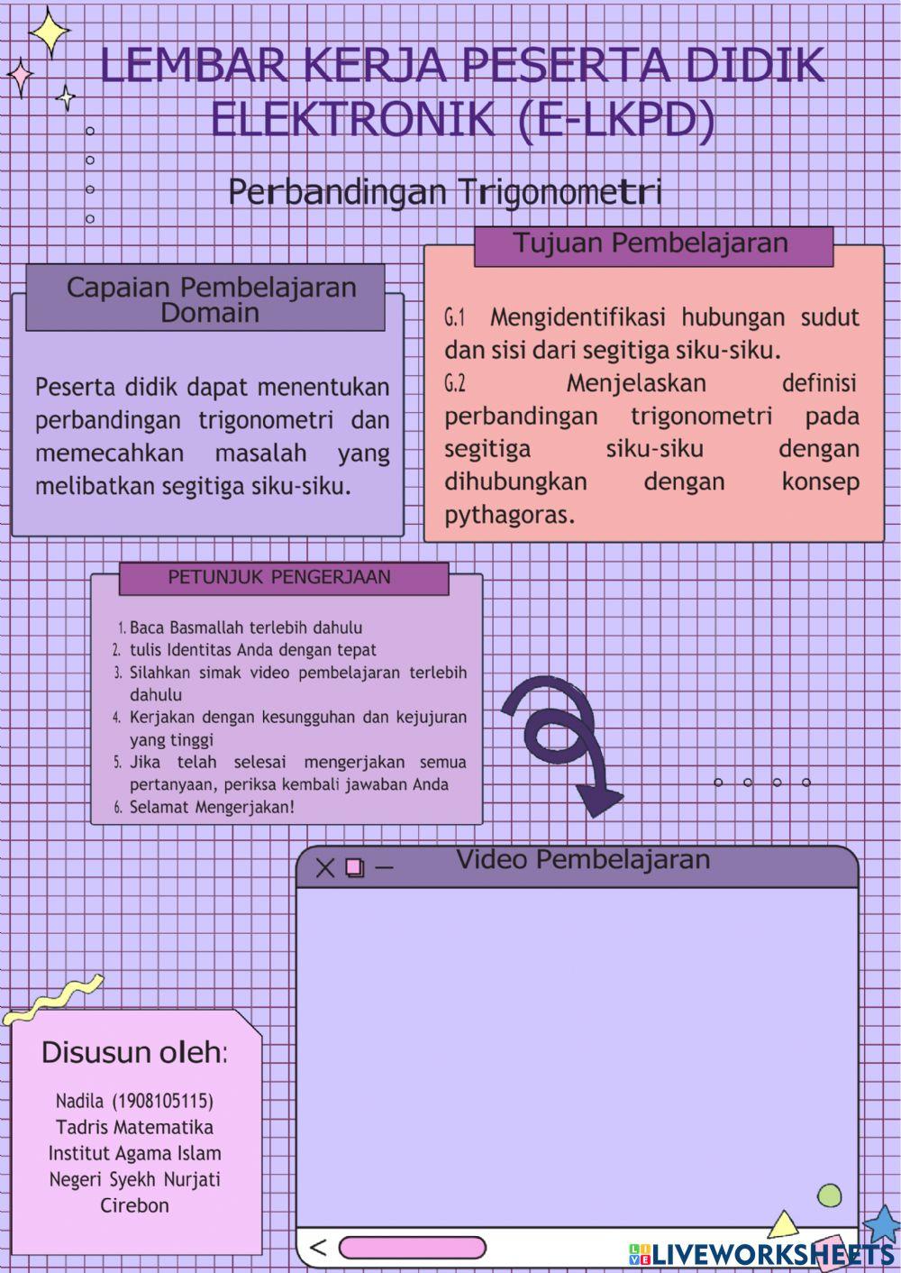 E-LKPD Perbandingan Trigonometri pada segitiga Siku-siku