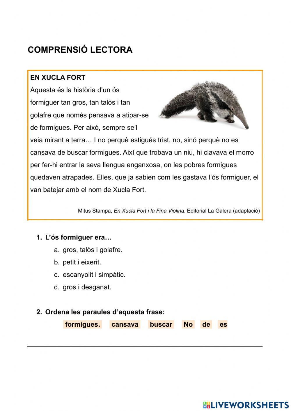 Comprensió lectora: En Xucla Fort