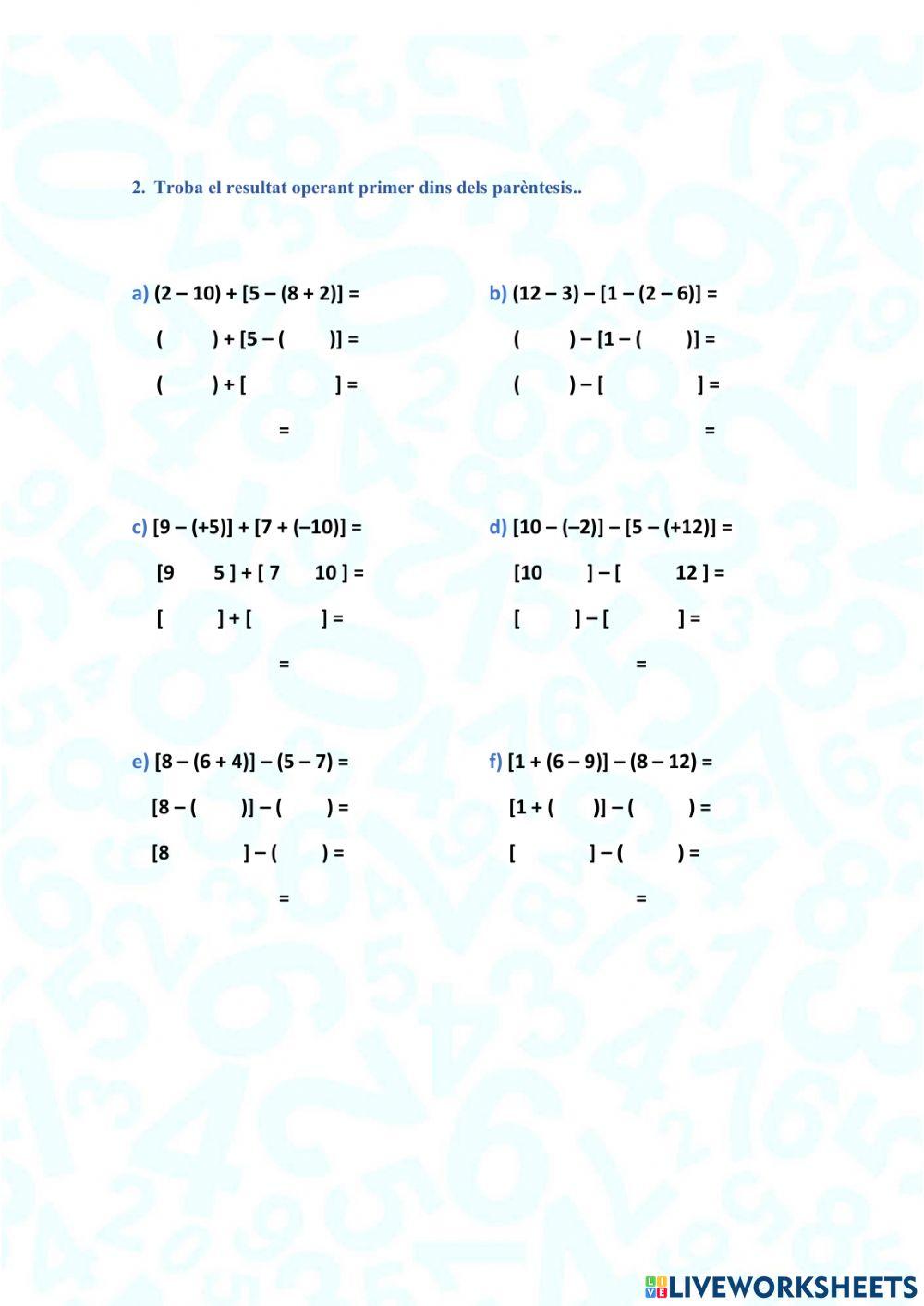 Sumes i restes d'enters amb parèntesis que indiquen prioritat2