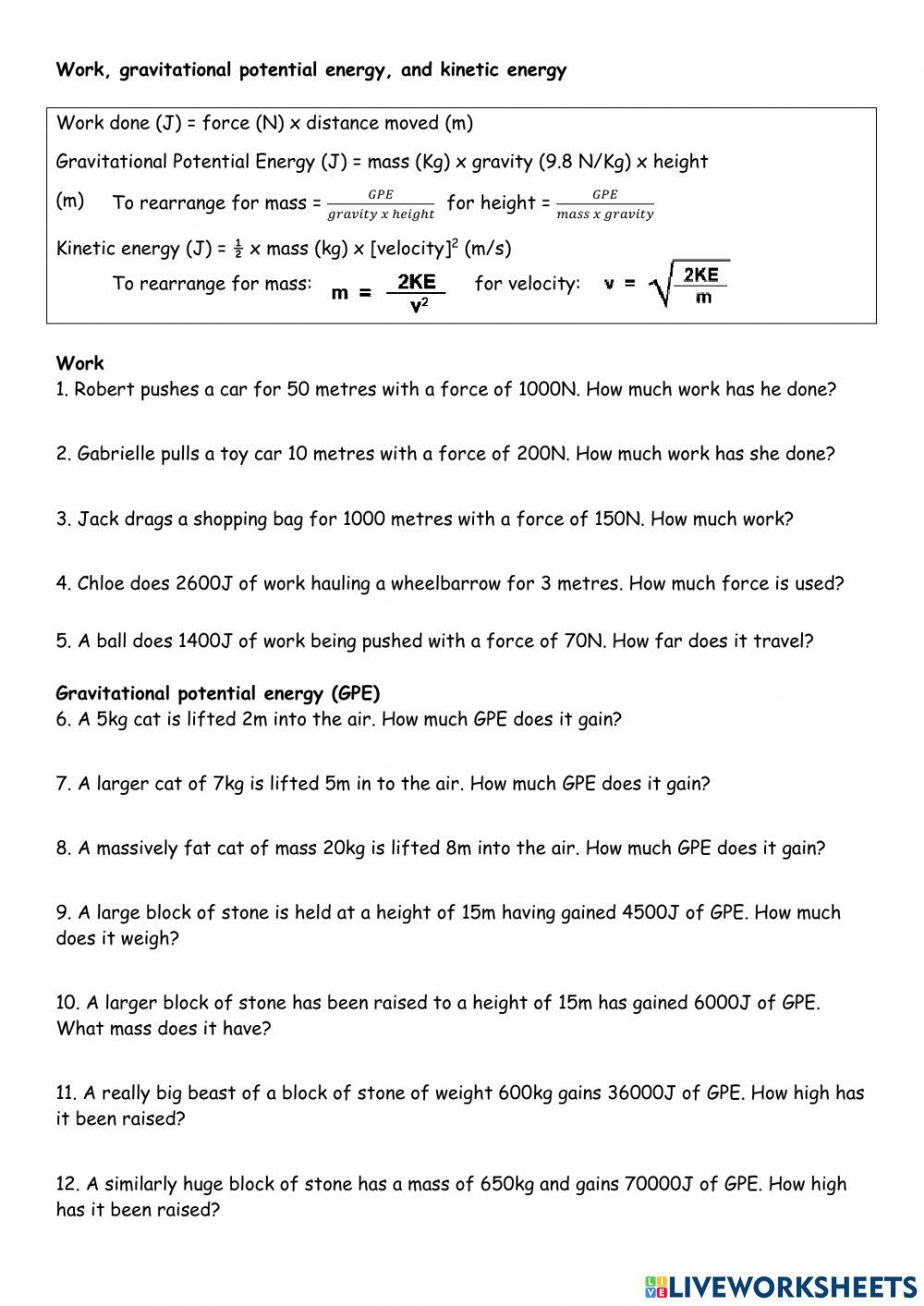 Kinetic energy vs Gravitational Potential Energy