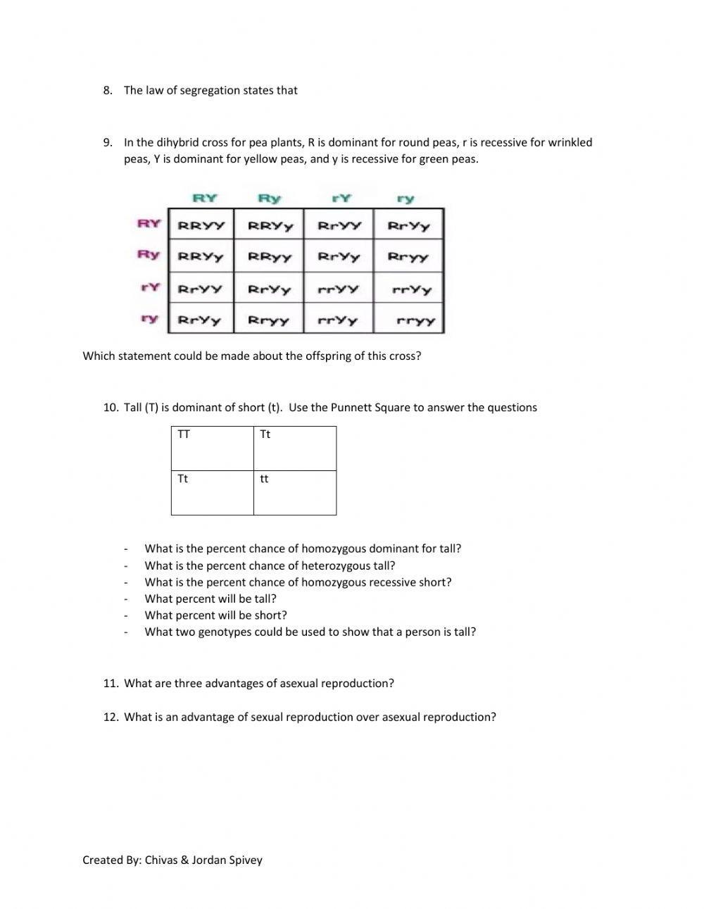 Genetics - Heredity Assessment Prep