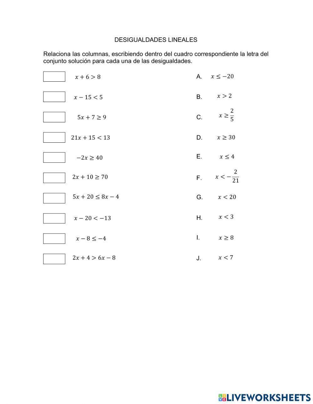 Desigualdades lineales