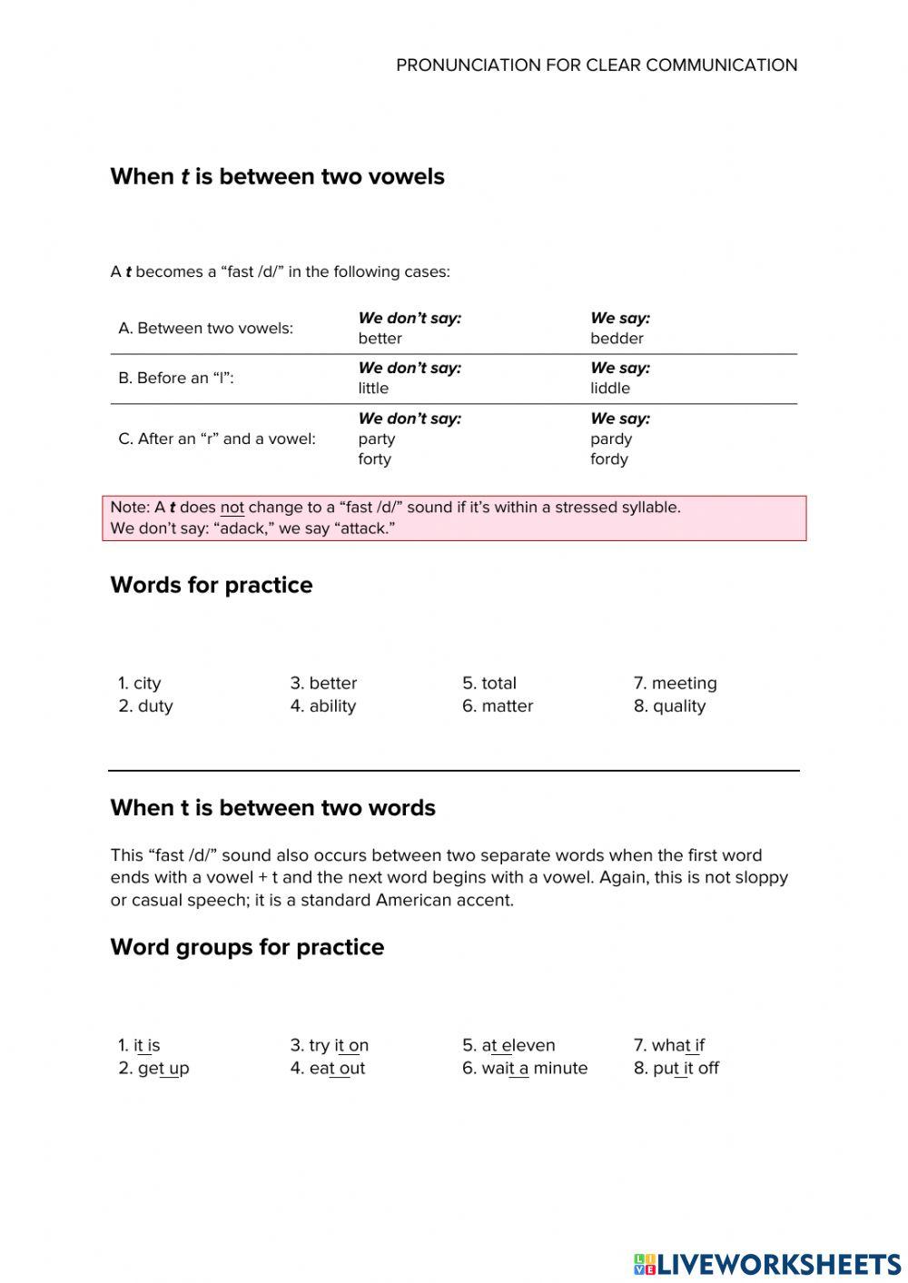 Pronunciation – flap t, fast d
